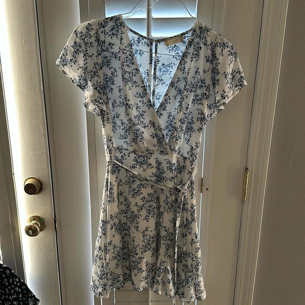 Altard State white and blue wrap dress